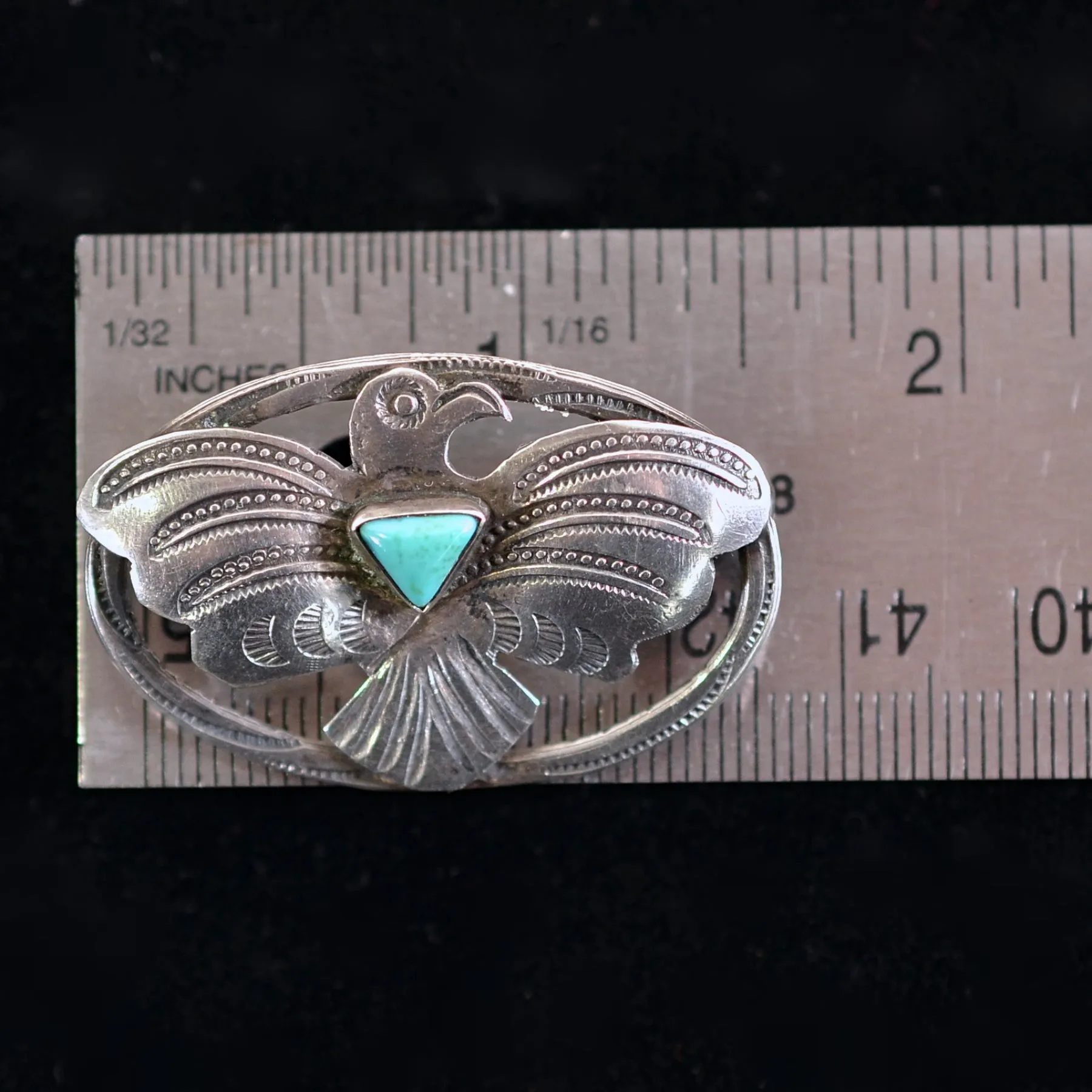 SOLD Vintage Native American Silver Turquoise Thunderbird Brooch, 6.1 Grams