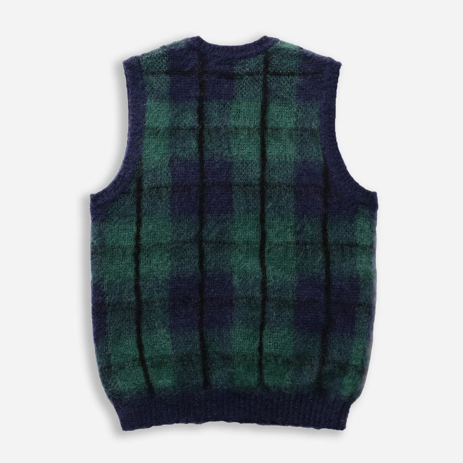 TARTAN CHECK MOHAIR VEST - NAVY/GREEN