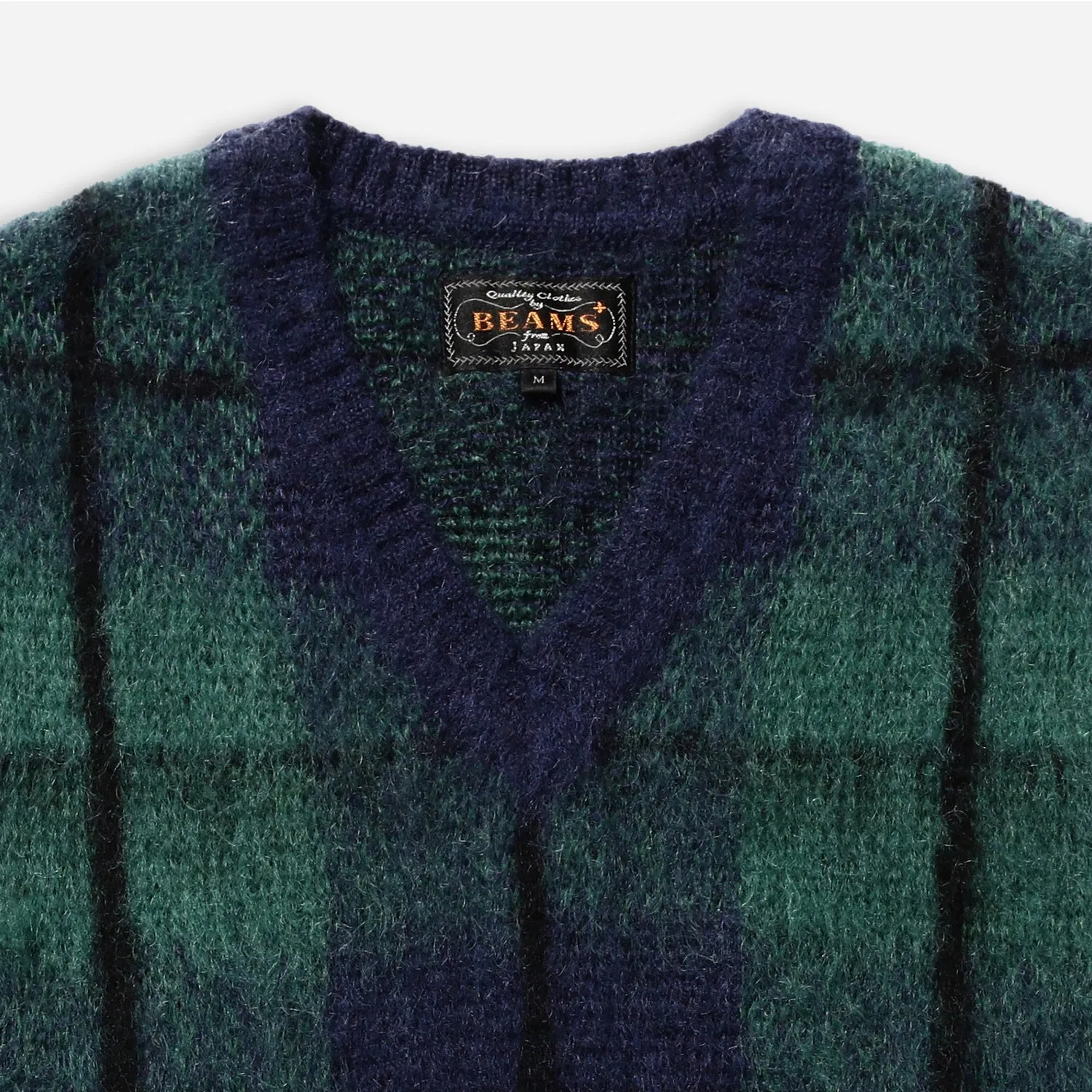 TARTAN CHECK MOHAIR VEST - NAVY/GREEN