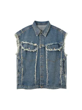 Thesupermade High Street Washed Raw Edge Denim Vest