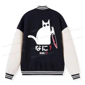 Tokyo-Tiger A Puzzled Cat Holding A Knife Embroidery Varsity Jacket