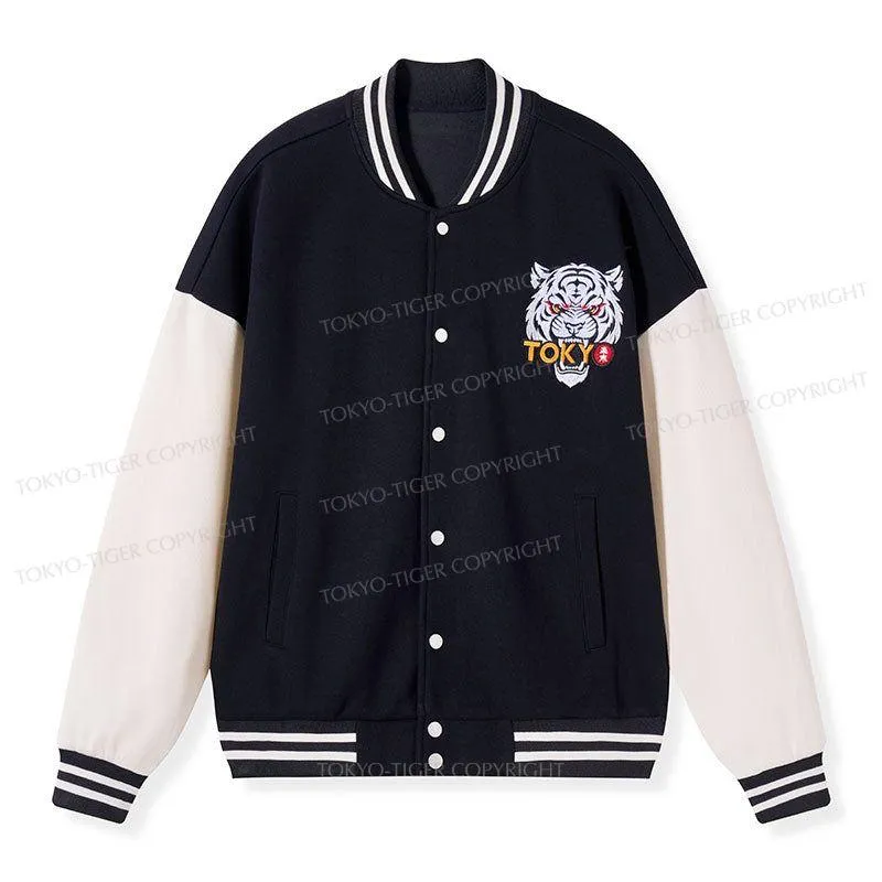 Tokyo-Tiger A Puzzled Cat Holding A Knife Embroidery Varsity Jacket