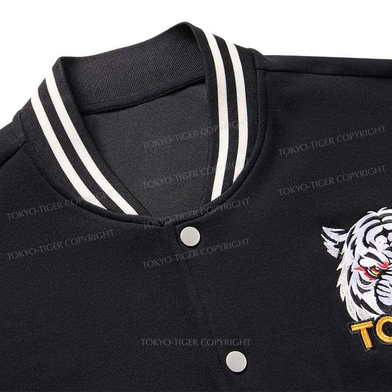 Tokyo-Tiger A Puzzled Cat Holding A Knife Embroidery Varsity Jacket