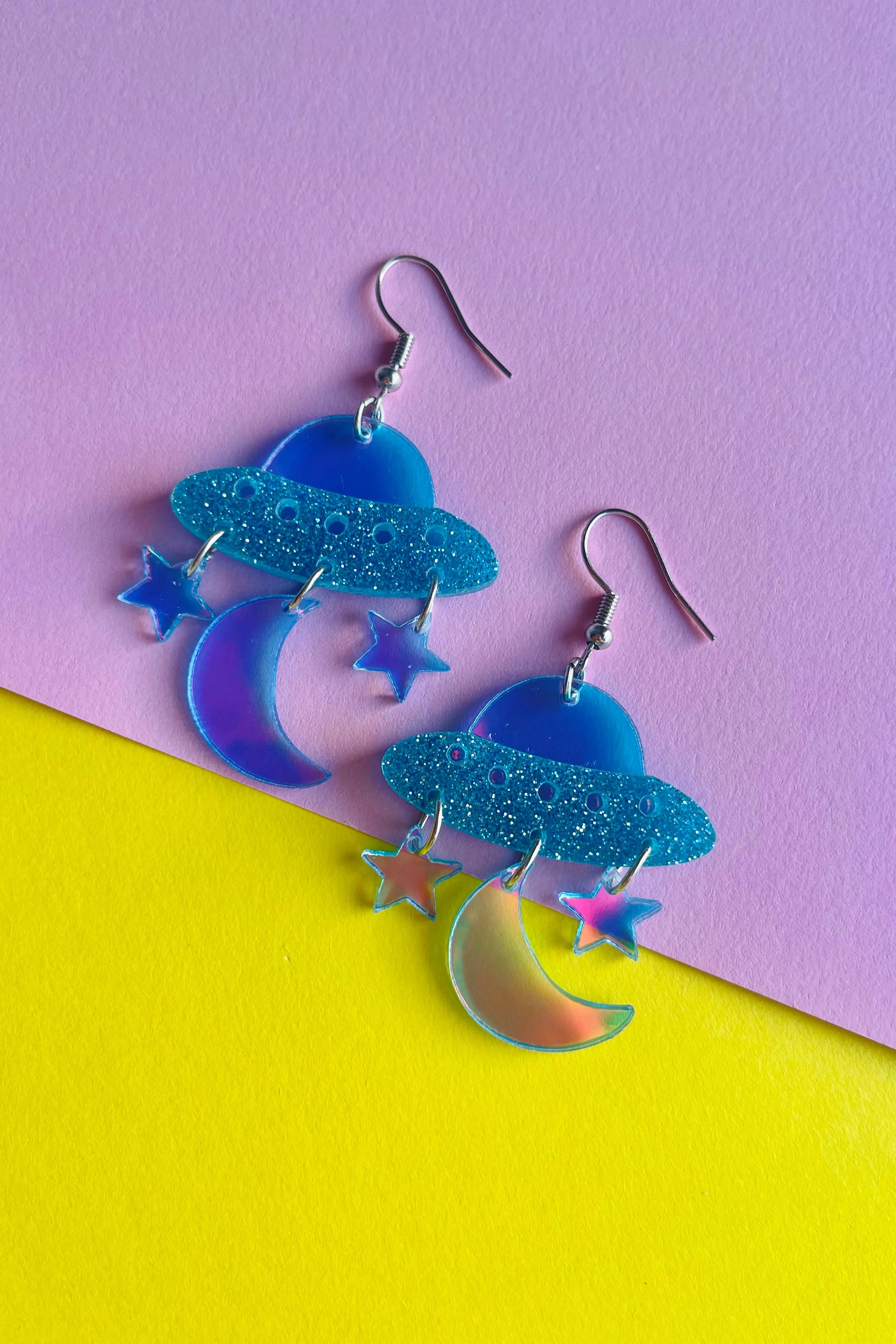 UFO Iridescent Dangle Earrings