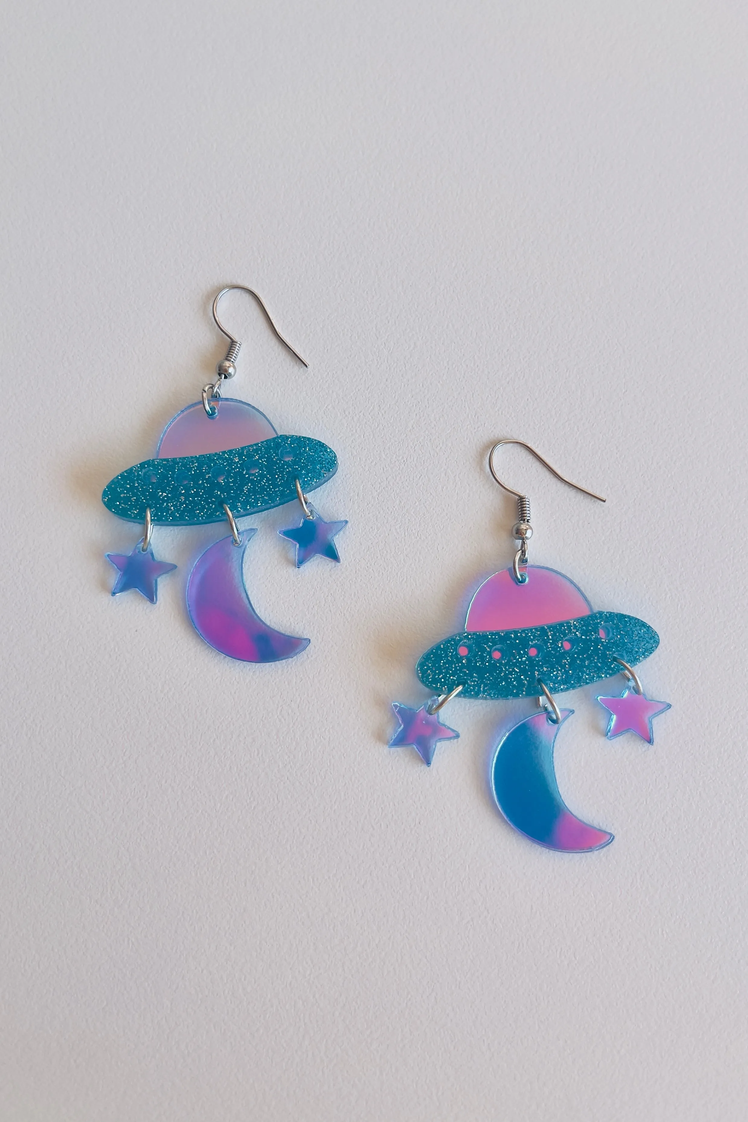 UFO Iridescent Dangle Earrings